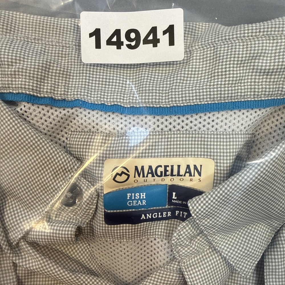Magellan Drifit Outdoor Fish Gear Shirt Men's LRG Relaxed Fit GRAY CHECK L/S - Picture 8 of 8
